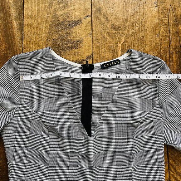 NWOT Cefian Grey Plaid-pattern Business V-Neck Pencil Dress w/ Short Sleeves - Picture 7 of 9